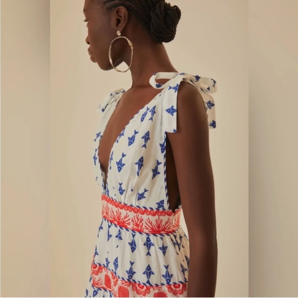 NWT Farm Rio Womens  Graphic Fishes Mini Dress, Off White Blue Red Size S Small - Picture 2 of 5